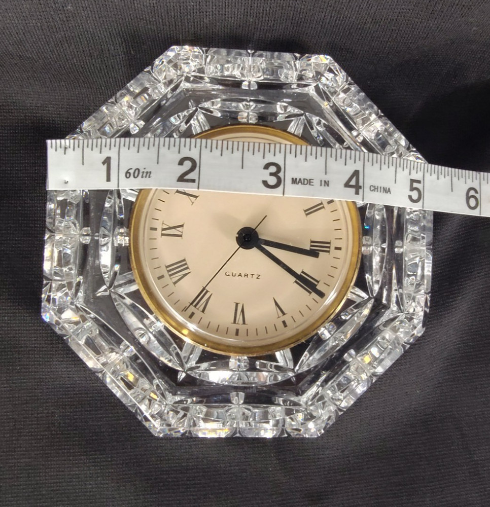 Quartz Table Clock Watch Crystal Cut Glass Frame
