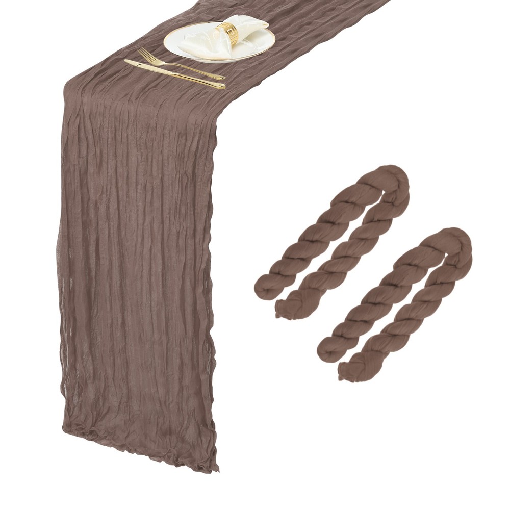 2Pcs Mocha Brown Cheesecloth Table Runner 35.4" x 118" Rustic Gauze Table Runner