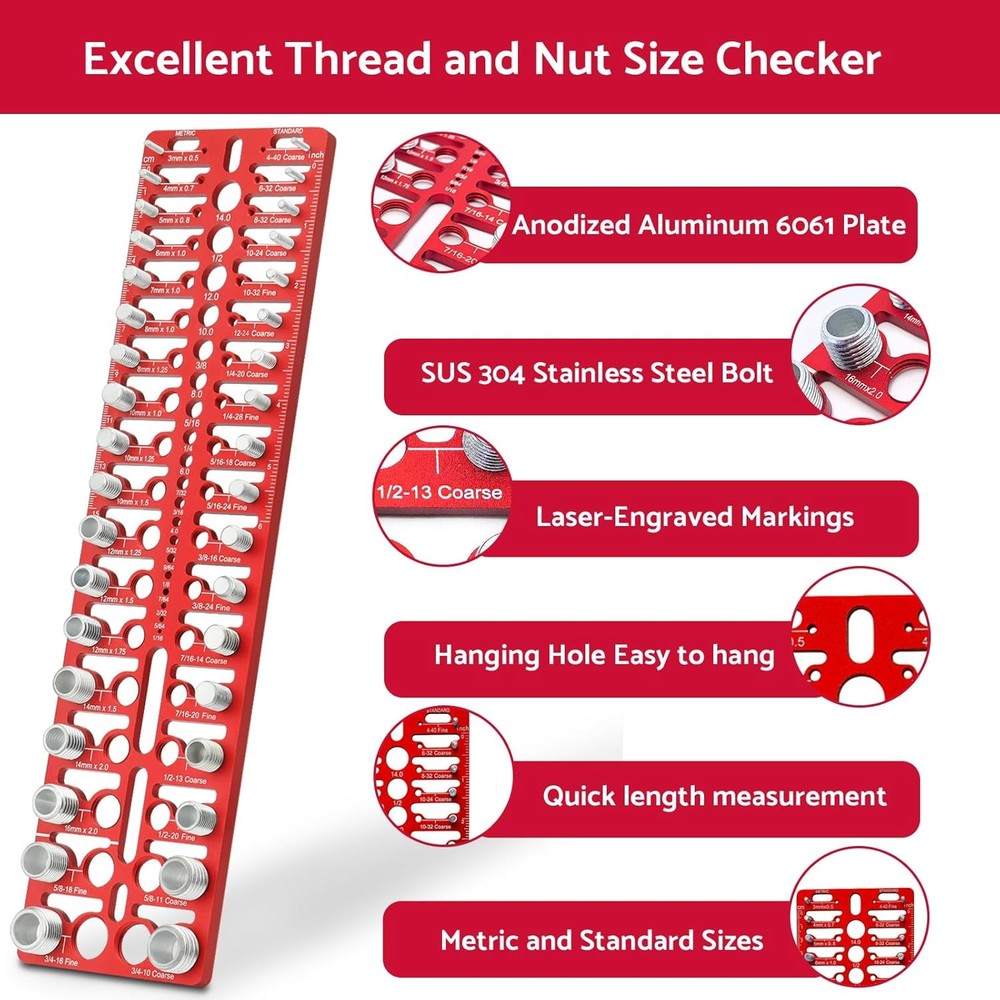 55 Nut and Bolt Thread Checker and Metric Bolt and Nut Identifier
