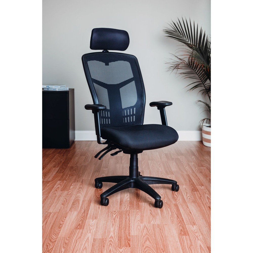 Multifunction Office Chair With Adjustable Headrest Mesh Back Fabric Upholstered