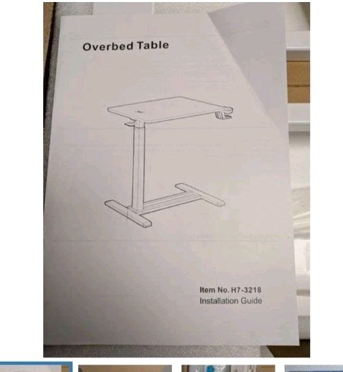 FLEXISPOT H7 White Overbed Bedside Table w Wheels + Pneumatic Adjustable