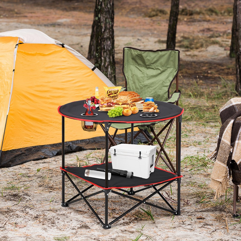 Outdoor Camping Table Foldable Metal Frame 24" H Foldable Waterproof, Black