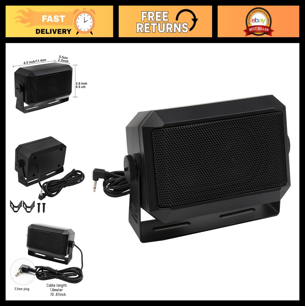 5W Rectangular External Speaker for Ham Radio, CB & Scanners - Black, High Quali