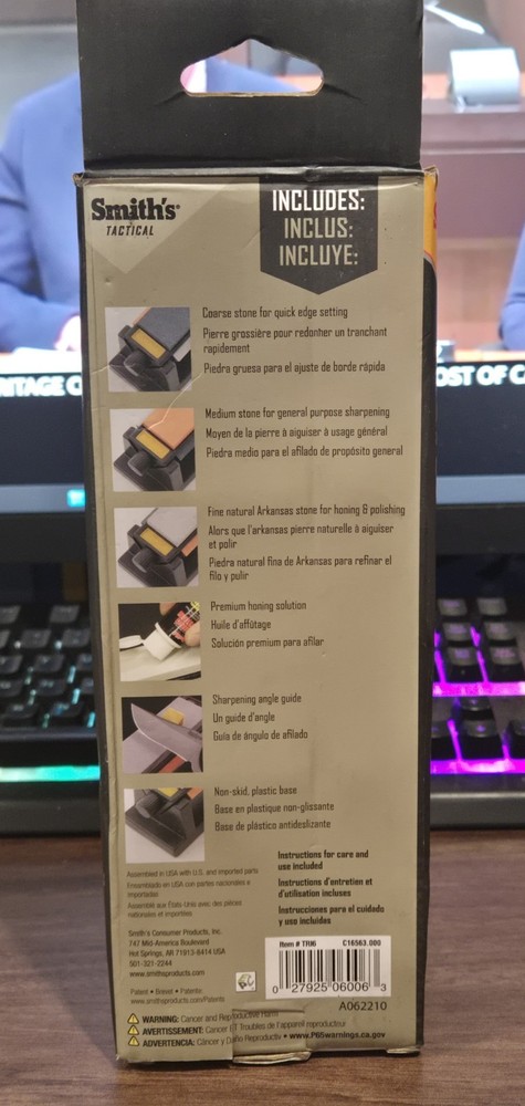 Smith's TRI6 6" Tri-Hone Sharpening System Knife Tool Sharpener 3 Stone Arkansas