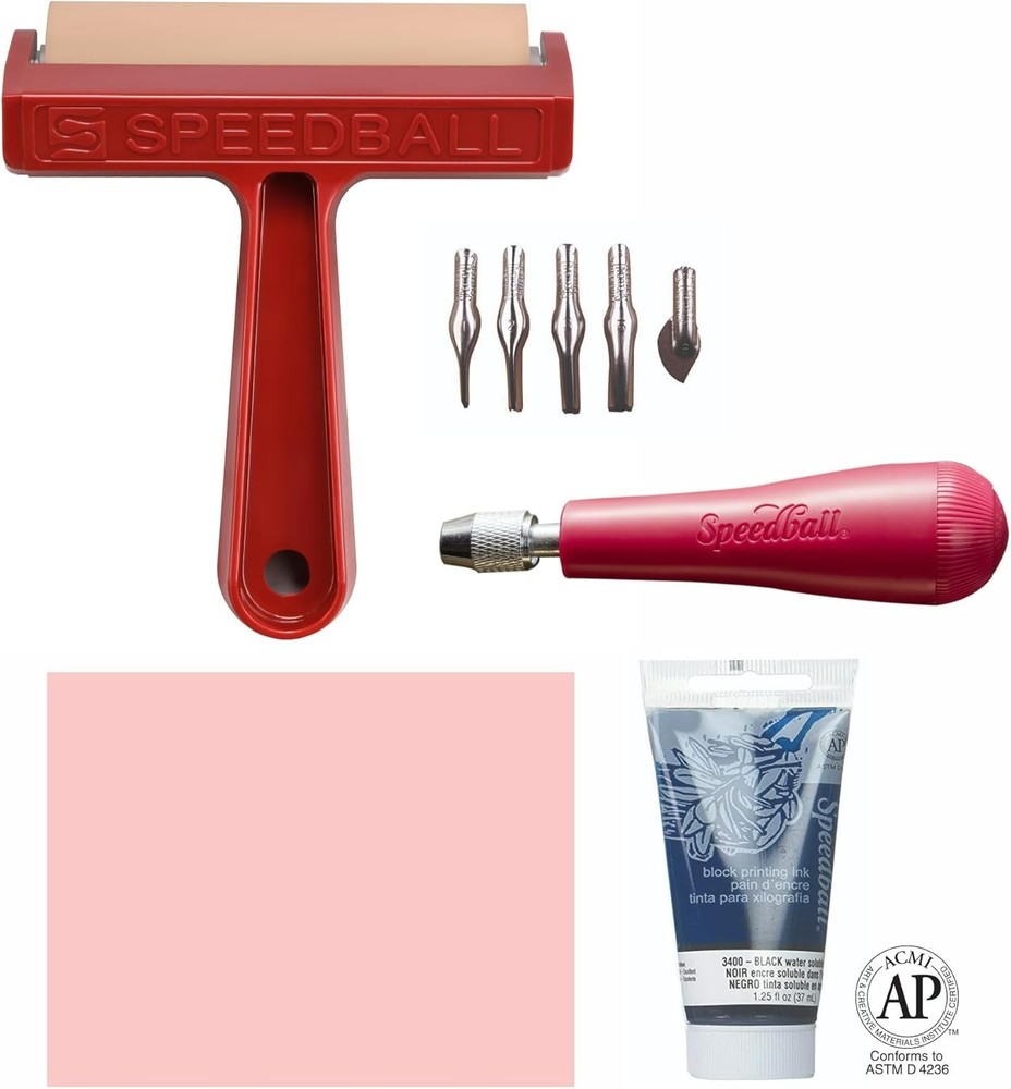 Super Value Block Printing Starter Kit Includes Ink, Brayer Lino Handle Cutters