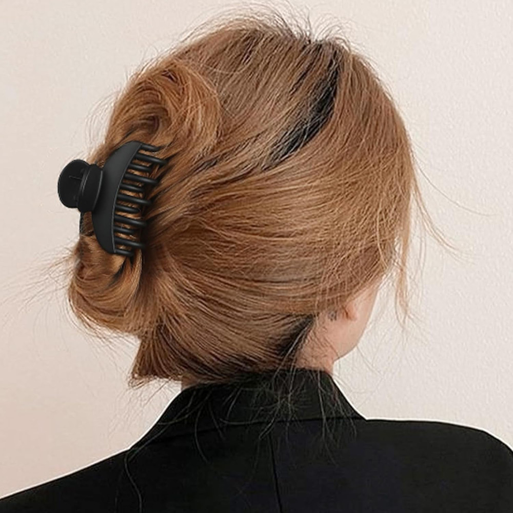 4 Matte Black Hair Claw Clips Double Row Teeth Grip Set