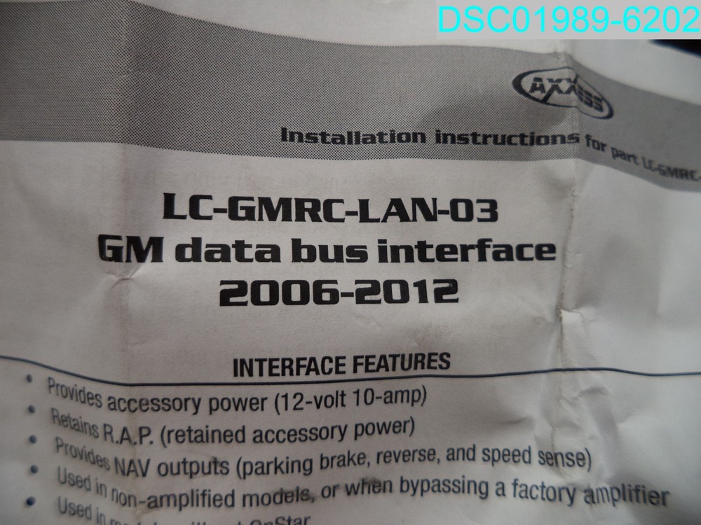 Axxess LC-GMRC-LAN-03 Wiring Interface
