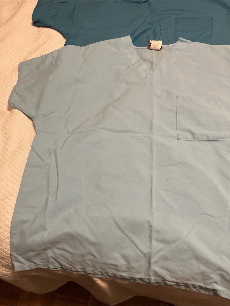 2 Blue Scrub Tops Size L
