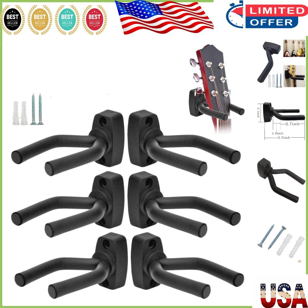 Multi-Instrument Wall Mount Hook Set - Sturdy, Easy Install Guitar Hangers