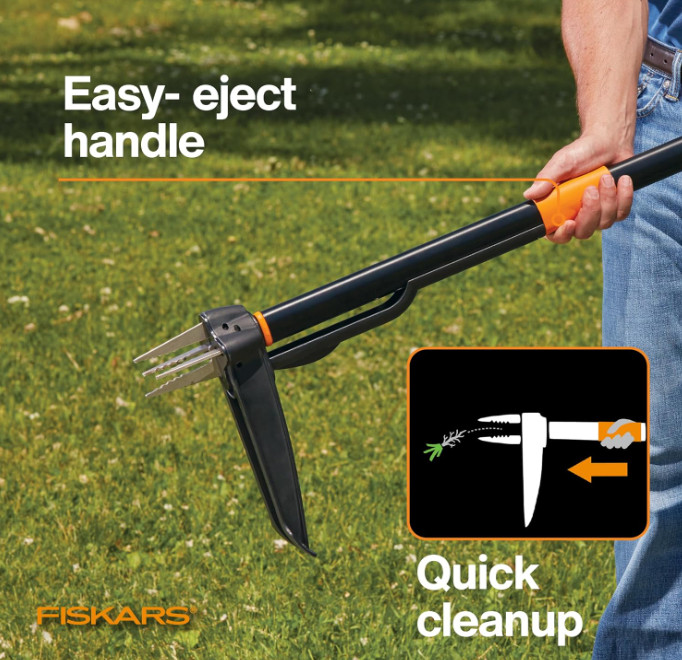Fiskars 4-Claw Stand-Up Weed Puller, 39" Ergonomic Handle with Easy-Eject