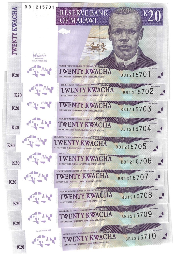 Malawi 10x 20 Kwacha 2007 UNC