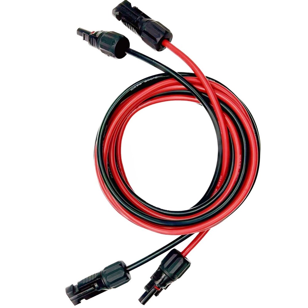 Black Red 10 AWG Solar Panel Extension Cable Wire Connectors