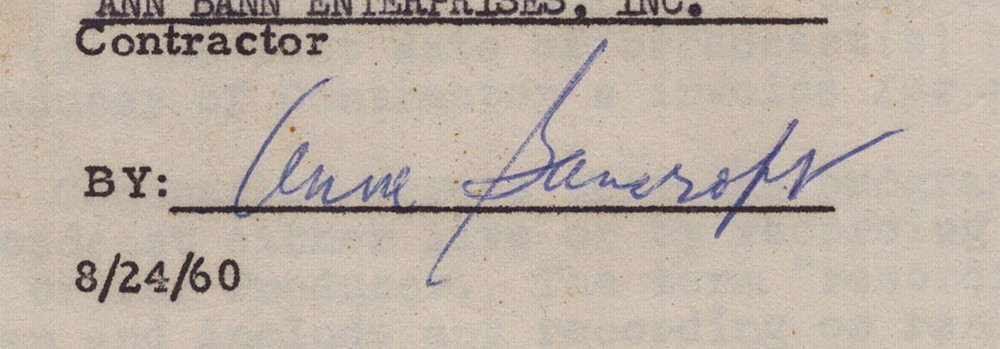 ANNE BANCROFT - DOCUMENT SIGNED 09/27/1960