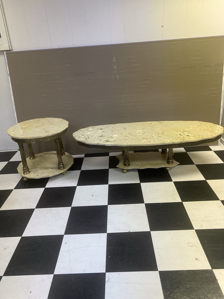 Vintage Marble Coffee Table And End Table Set .