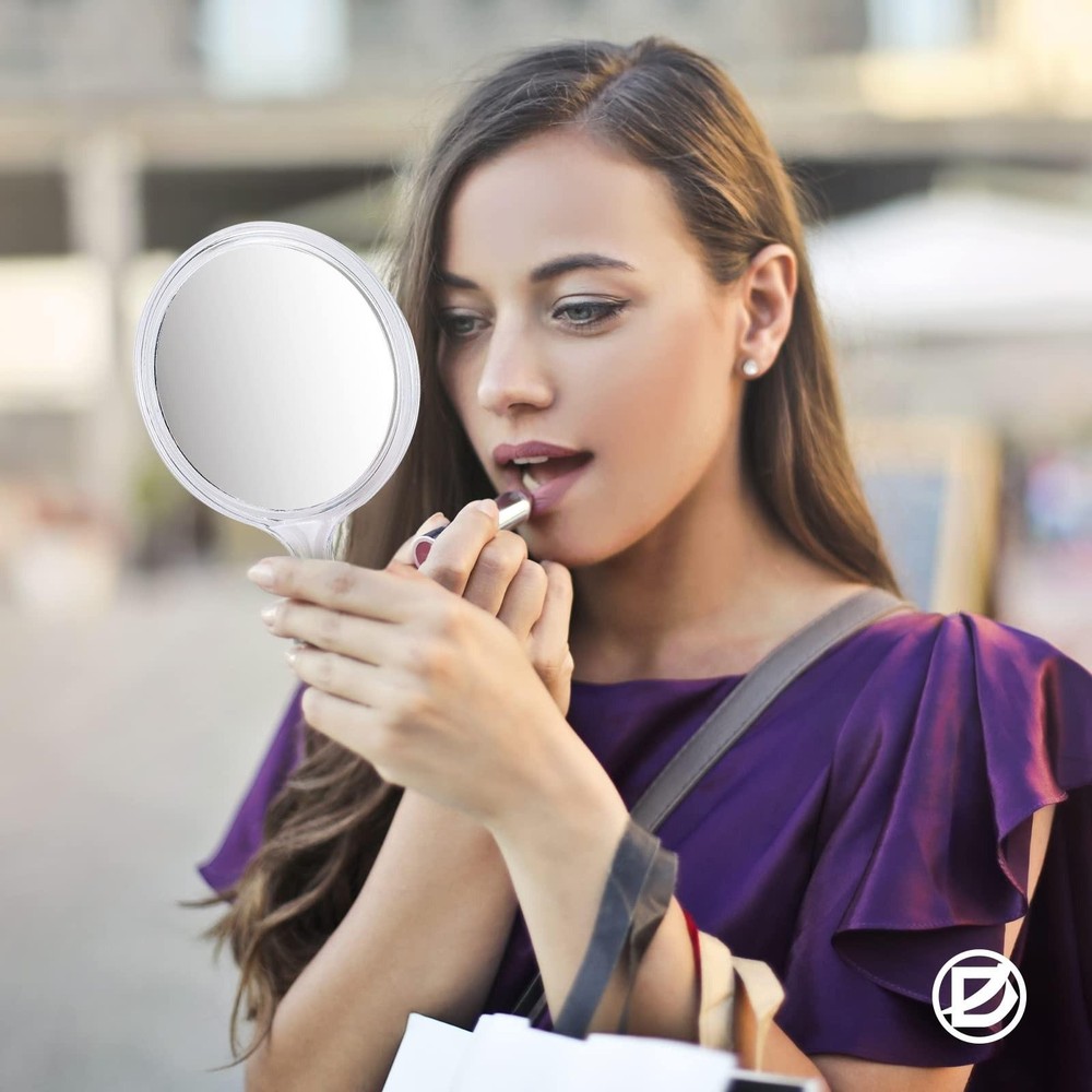 Hand Mirror Double-sided Handheld Mirror 1x/ 2x Magnifying Mirror with Handle Tr