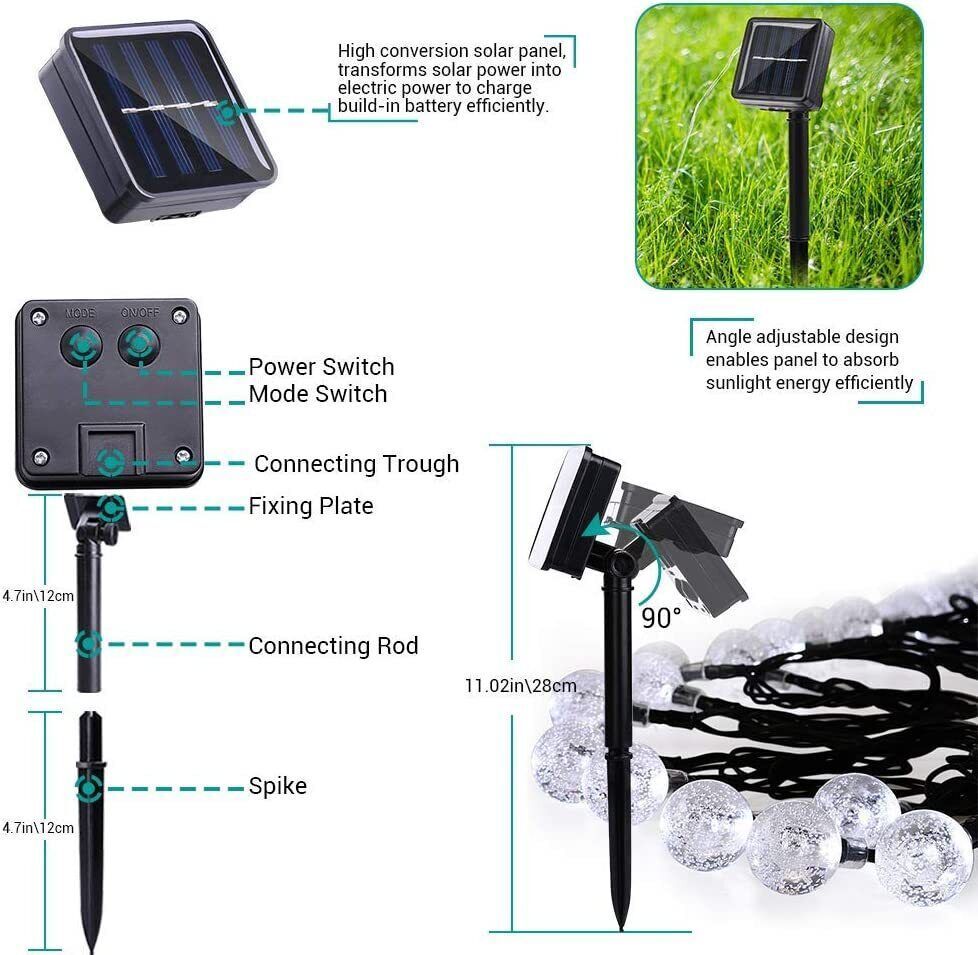 Solar Powered 30 LED String Light Garden Path Yard Decor Lamp Outdoor Waterproof