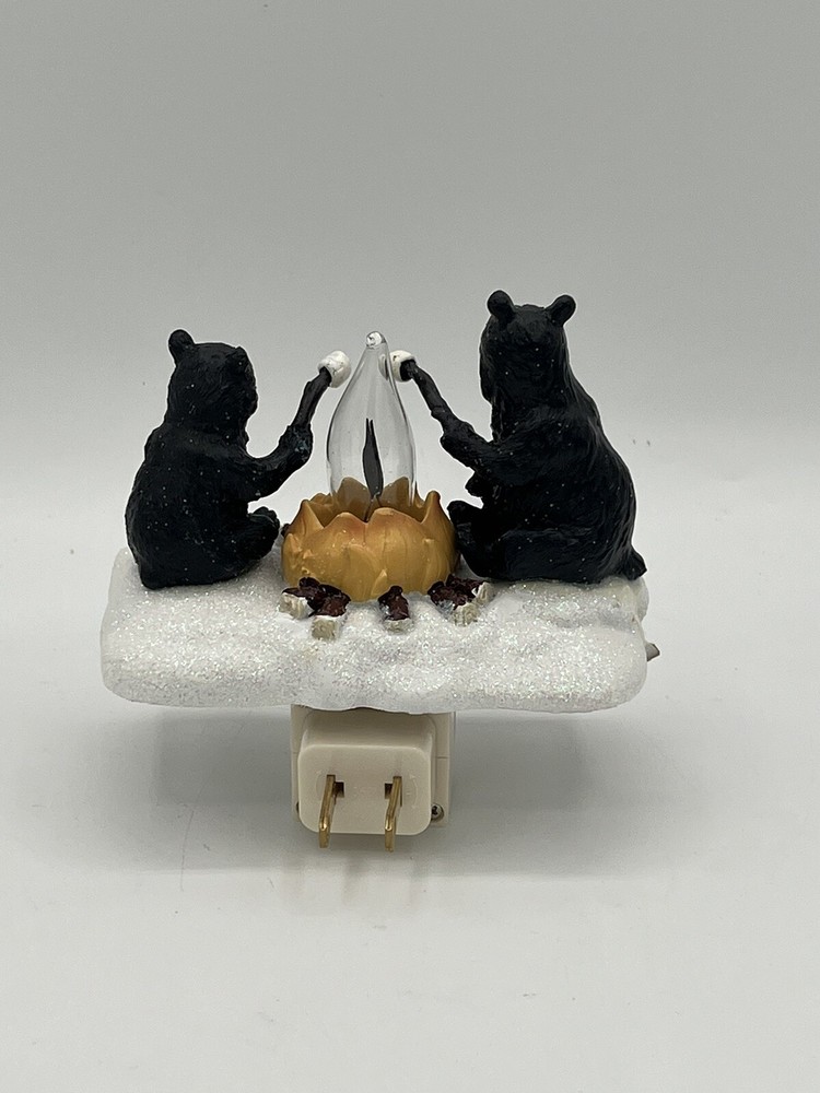 Roman Lights Night Light Plug in Bears Roasting Marshmallows Flickering Light