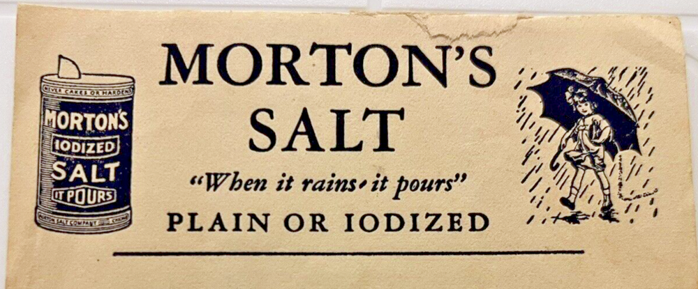 Morton's Salt Note Letterhead When It Rains It Pours Plain or Iodized - 1940s?