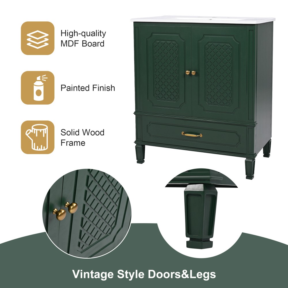 30" Bathroom Vanity with Sink Vintage Style, Multi-functional Storage Space