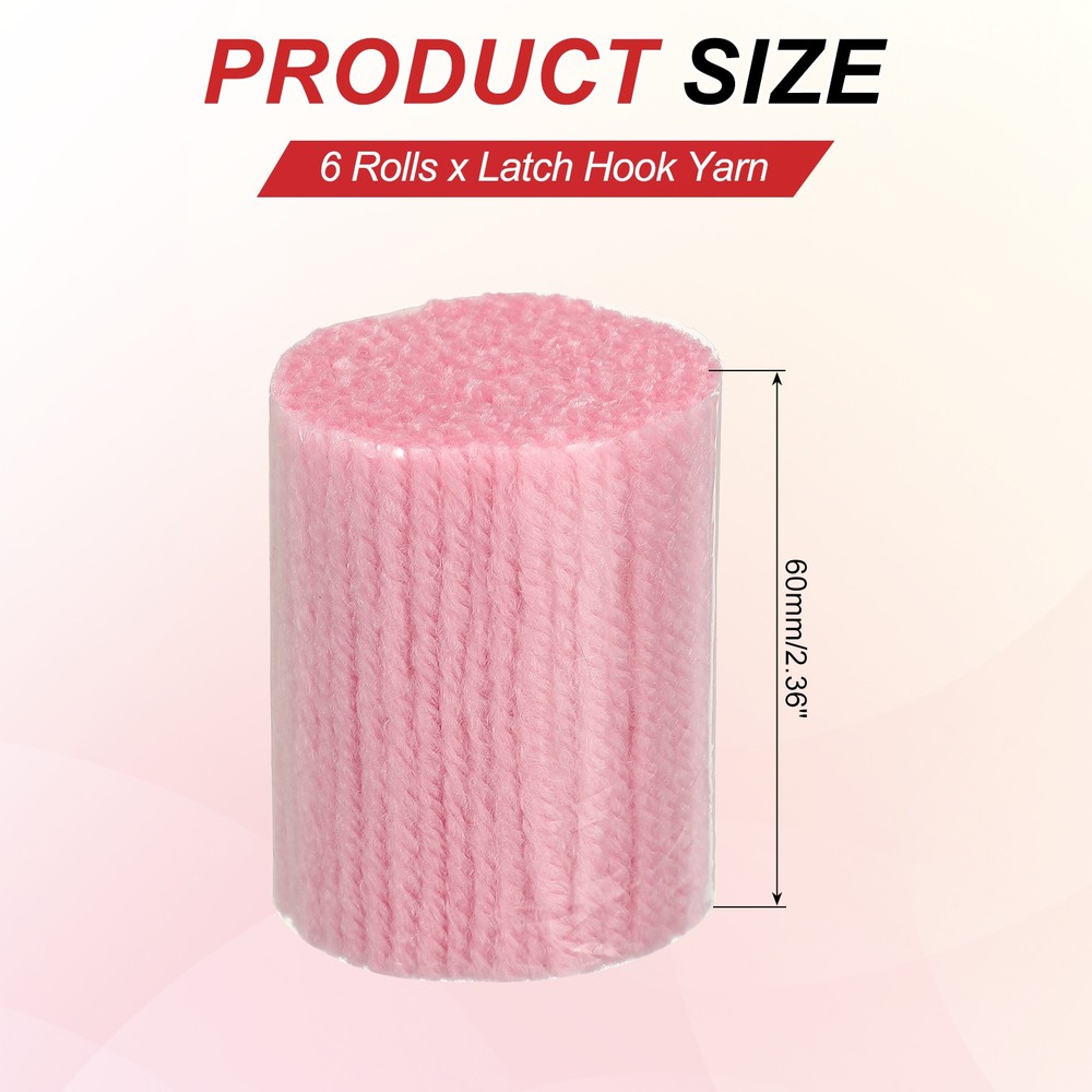 6 Rolls Latch Hook Yarn, 3mm Pink Latch Hook Kit Yarn Precut Hook Rugs Making