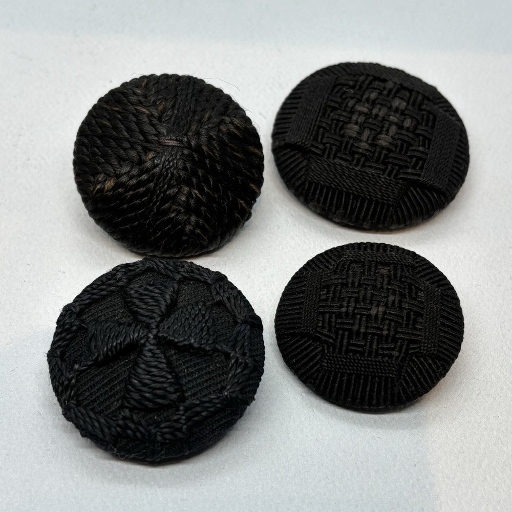Antique Textile Button Lot Woven Mourning Button Victorian Black