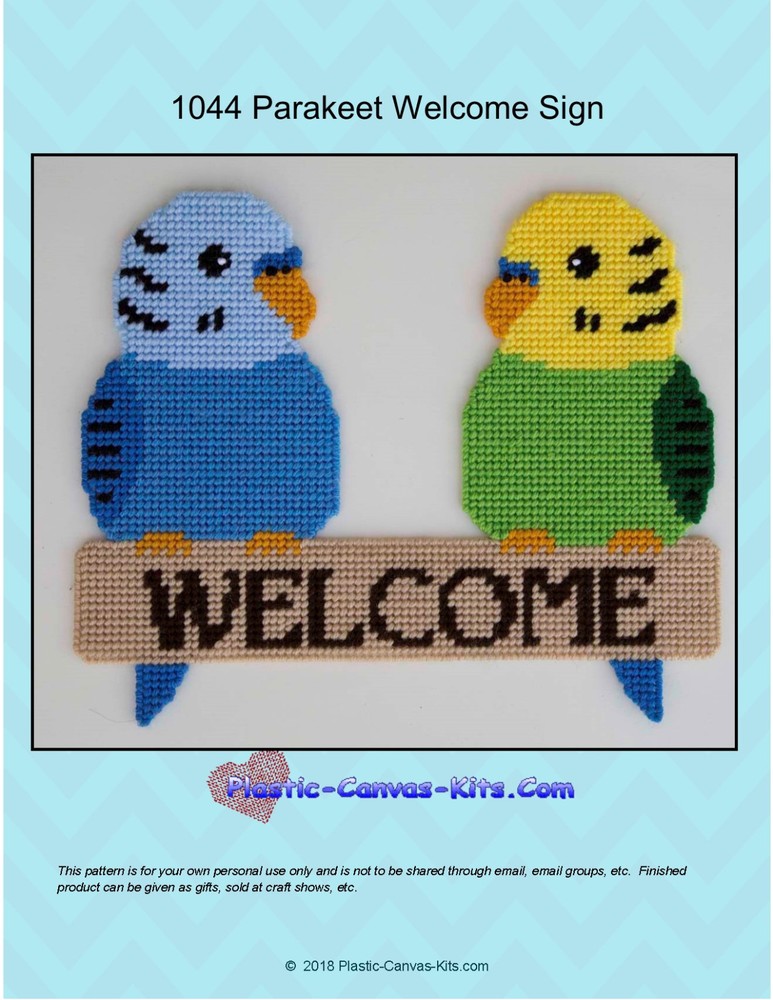Parakeet Welcome Sign- Plastic Canvas Pattern or Kit
