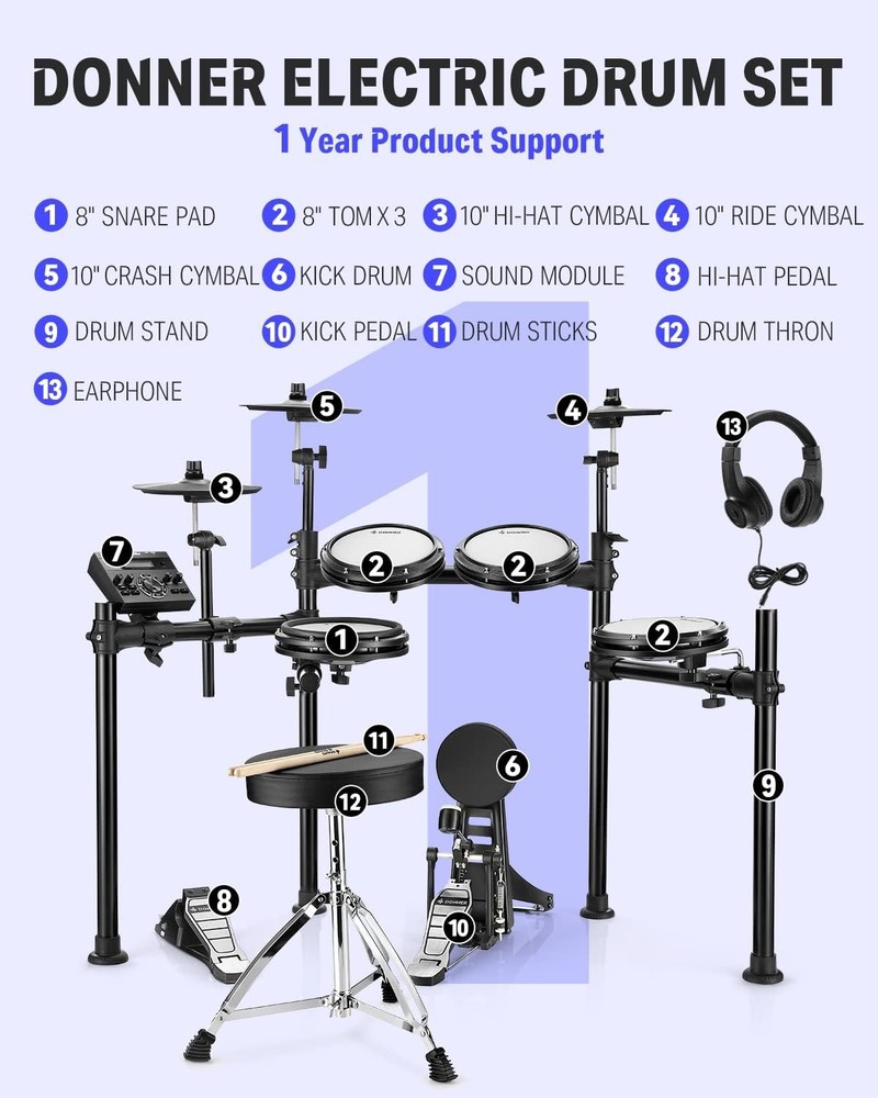 Electric Drum Set Mesh Pads Donner DED-200
