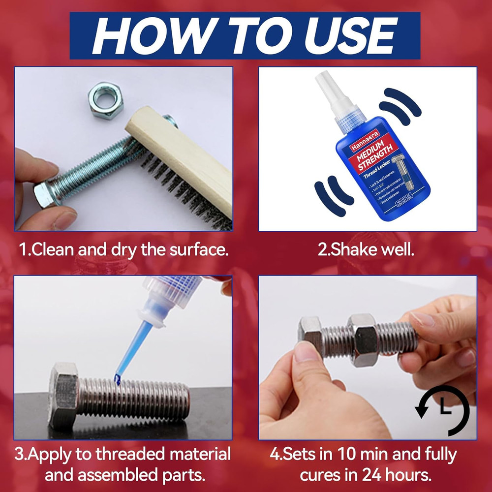 Thread Lock Blue and Red, Threadlocker Removable & Permanent, Thread Locker for
