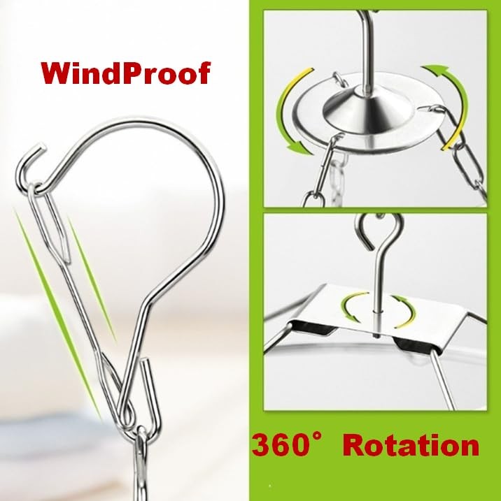 Quick Release Stainless Steel Laundry Drying Rack with Clips, Swivel Hook Win...