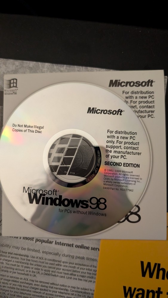 Windows 98 Second Edition Complete New PC DVD ROM With Manual