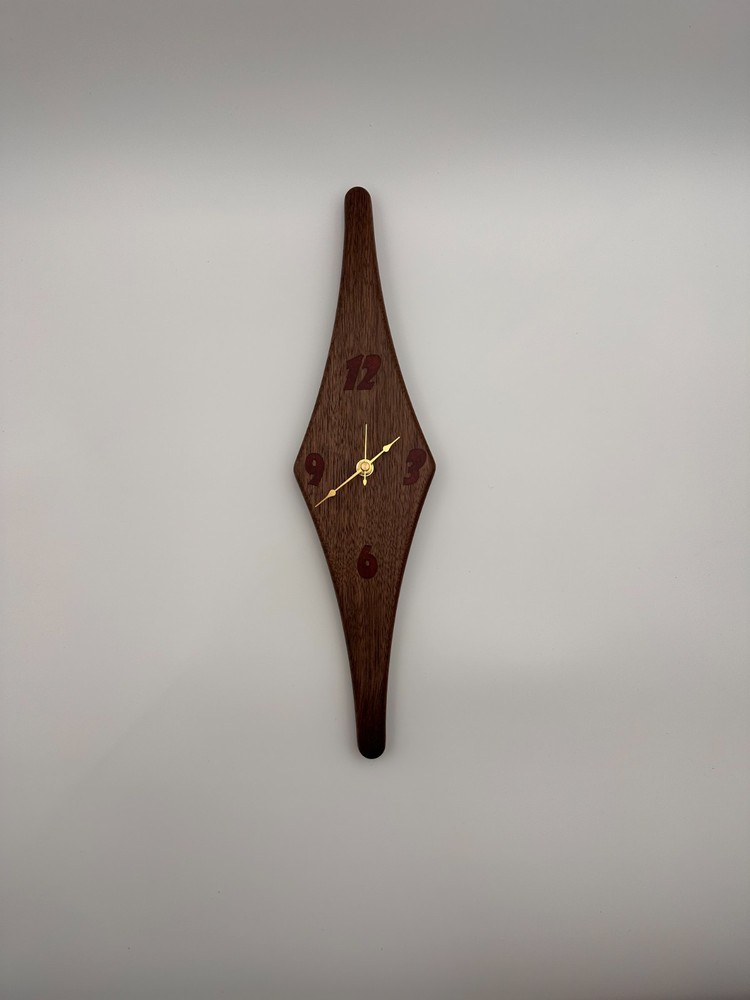 MCM Atomic Diamond Clock Custom Hand Made Black Walnut and Epoxy