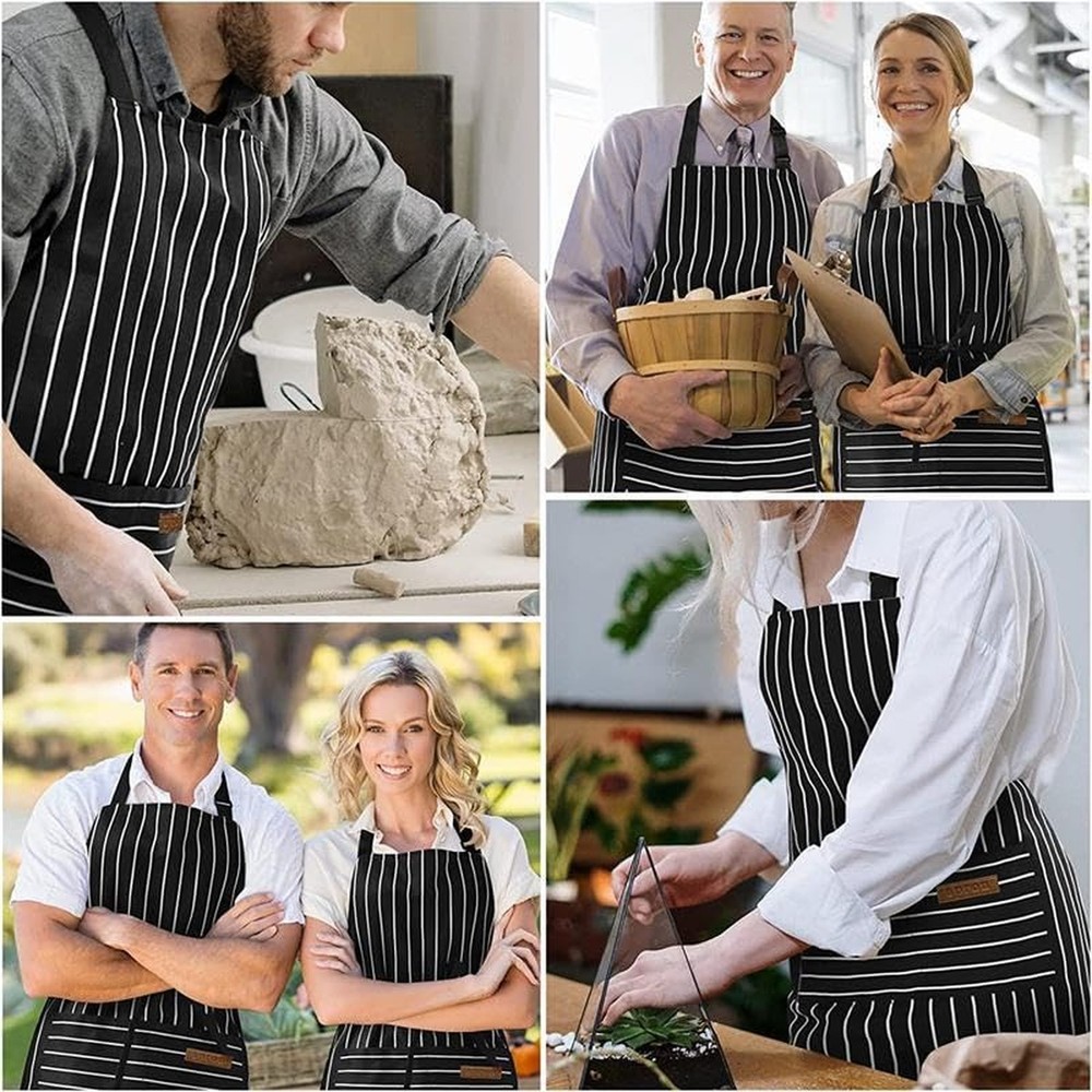 Chef Apron Bib Apron with 2 Large Pockets Adjustable Neck Strap Kitchen Apron...