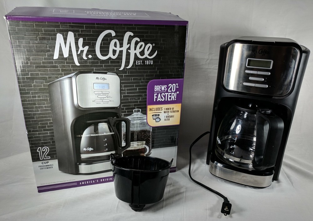 Mr Coffee Glass 12 Cup Programmable Coffee Maker w/ Reusable Coffee Basket