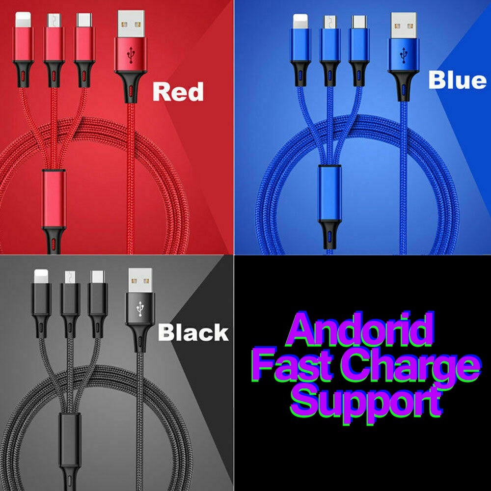 3 in 1 Fast USB Charging Cable Universal Multi Function Cell Phone Charger Cord