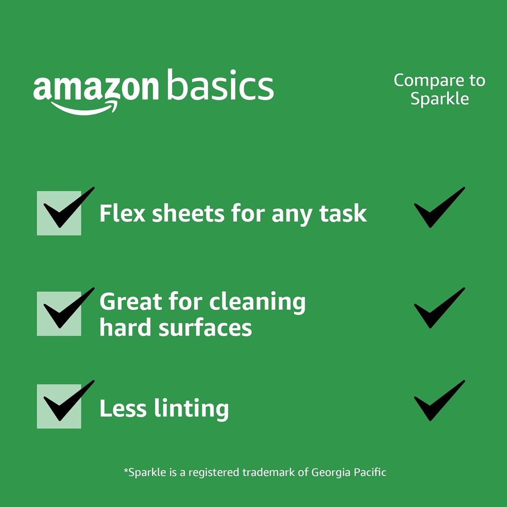 Amazon Basics 2-Ply Flex-Sheets Paper Towels, 2 Basics Rolls = 5 Regular Rolls,