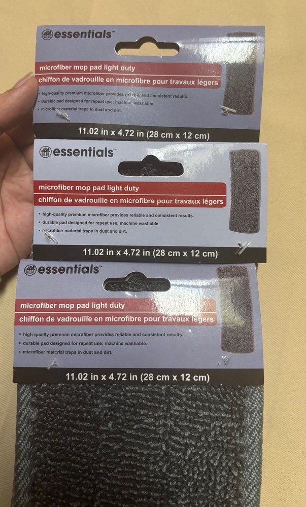 Lot Of 3 Essentials Microfiber Mop Pads - Light Duty Gray Machine Washable