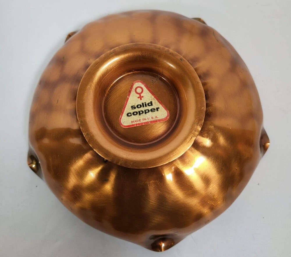 Solid Copper Dish Vintage Grape Design Candy Dish Made in USA Signed