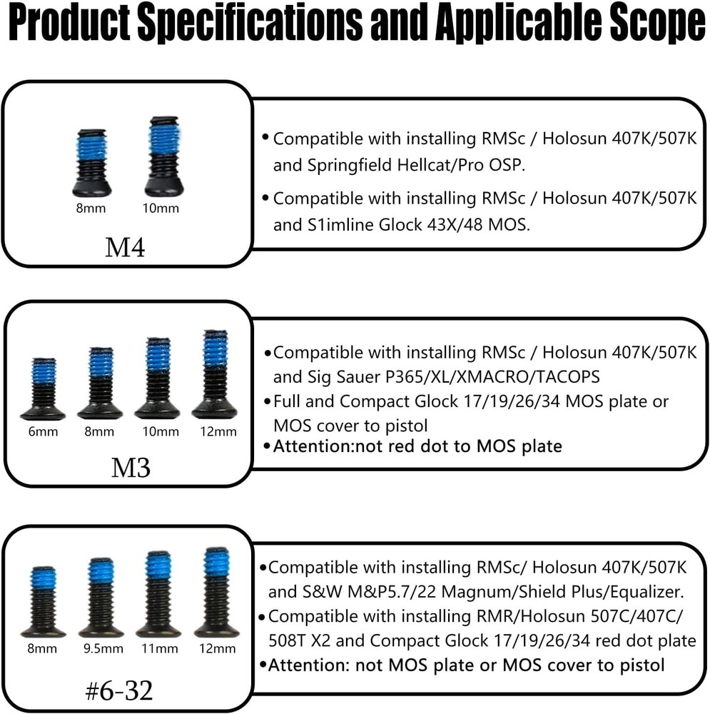 Red Dot Screw Kit with Installation Wrench Includes M3 M4, Compatible with RM...