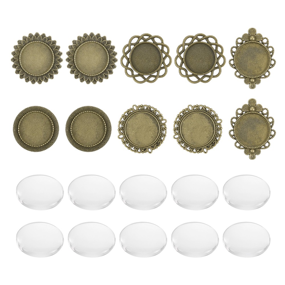 10Pcs Ring Base Blank, 20mm Ring Blank Base with 10Pcs Cabochon(Bronze)