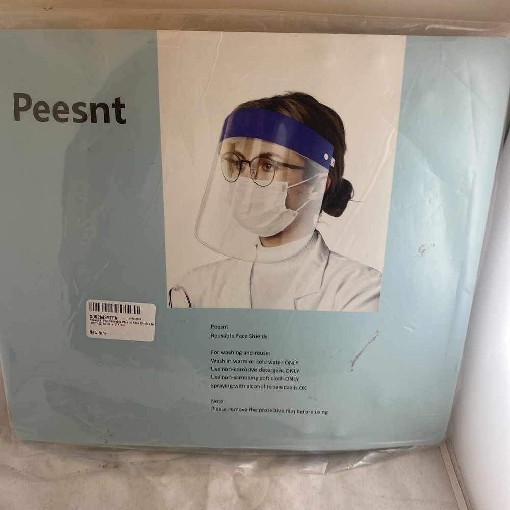 Peesnt 4 Piece Reusable Plastic Face Shields New 4 Pack New