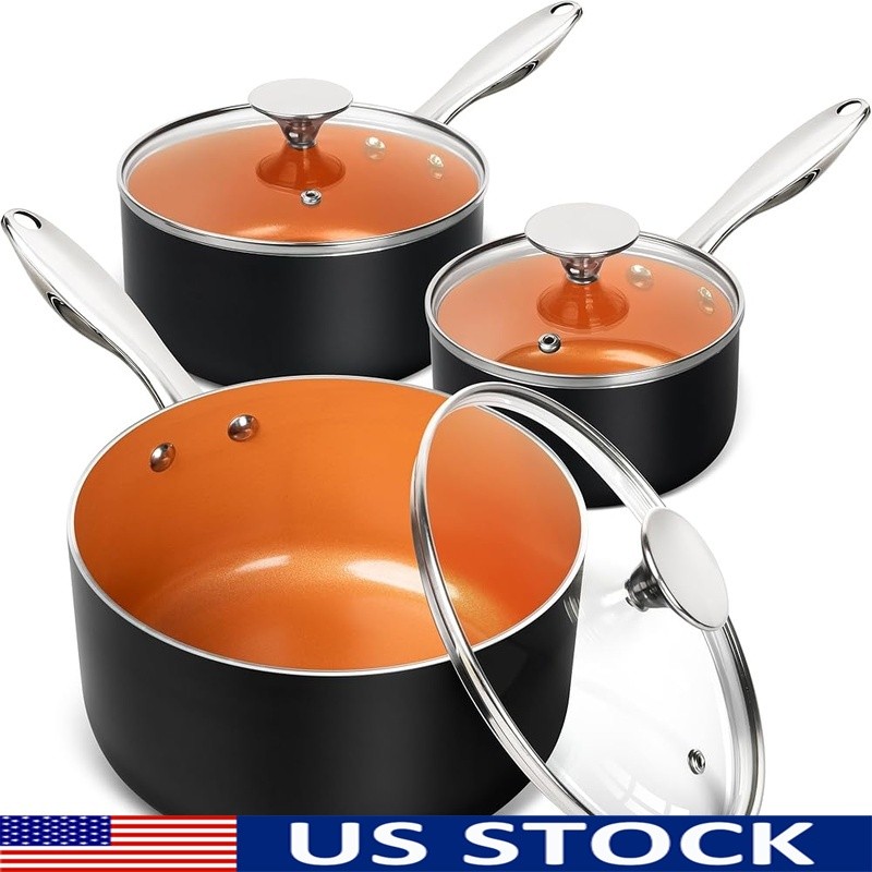 Nonstick Saucepan Set Ceramic Coating Scratch Resistant Heat Efficient Cookware