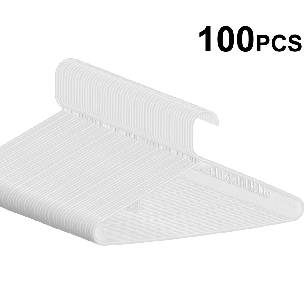 Standard White Plastic Hangers  Pack of 100  Strap Hooks Slim Space Saving