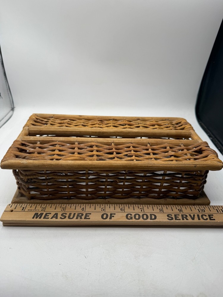 Vintage Wicker Tissue Box Cover Woven Rectangular Made In Philippines