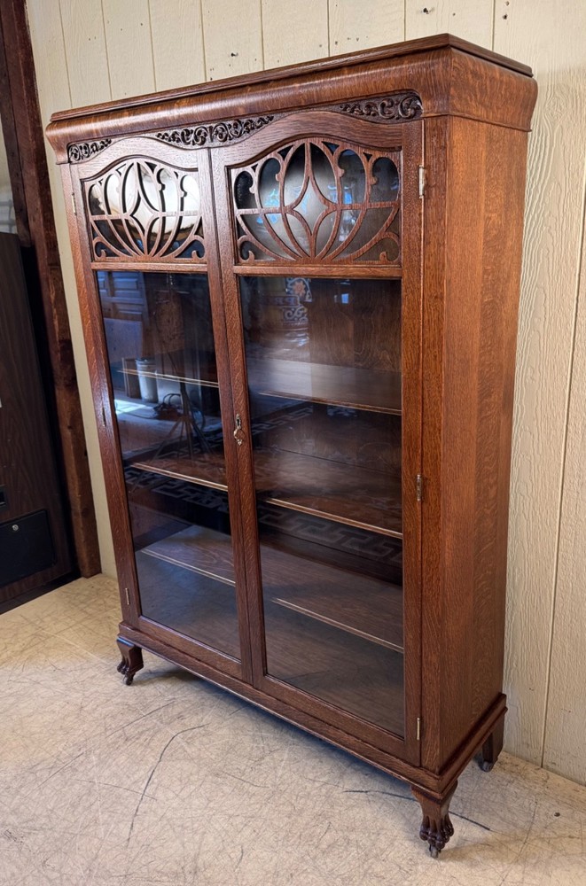 Antique Oak Two-Door Bookcase