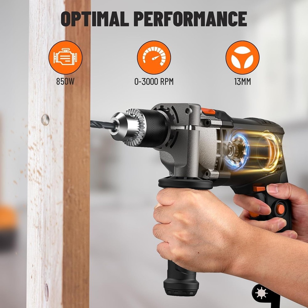 Lightweight 7.5A Hammer Drill with Adjustable Handle & Carrying Case for Comfort