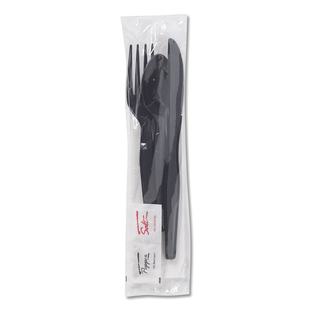Dixie® WraPolypropyleneed Tableware/Napkin Packets, Fork/Knife/Spoon/Napkin, Bla
