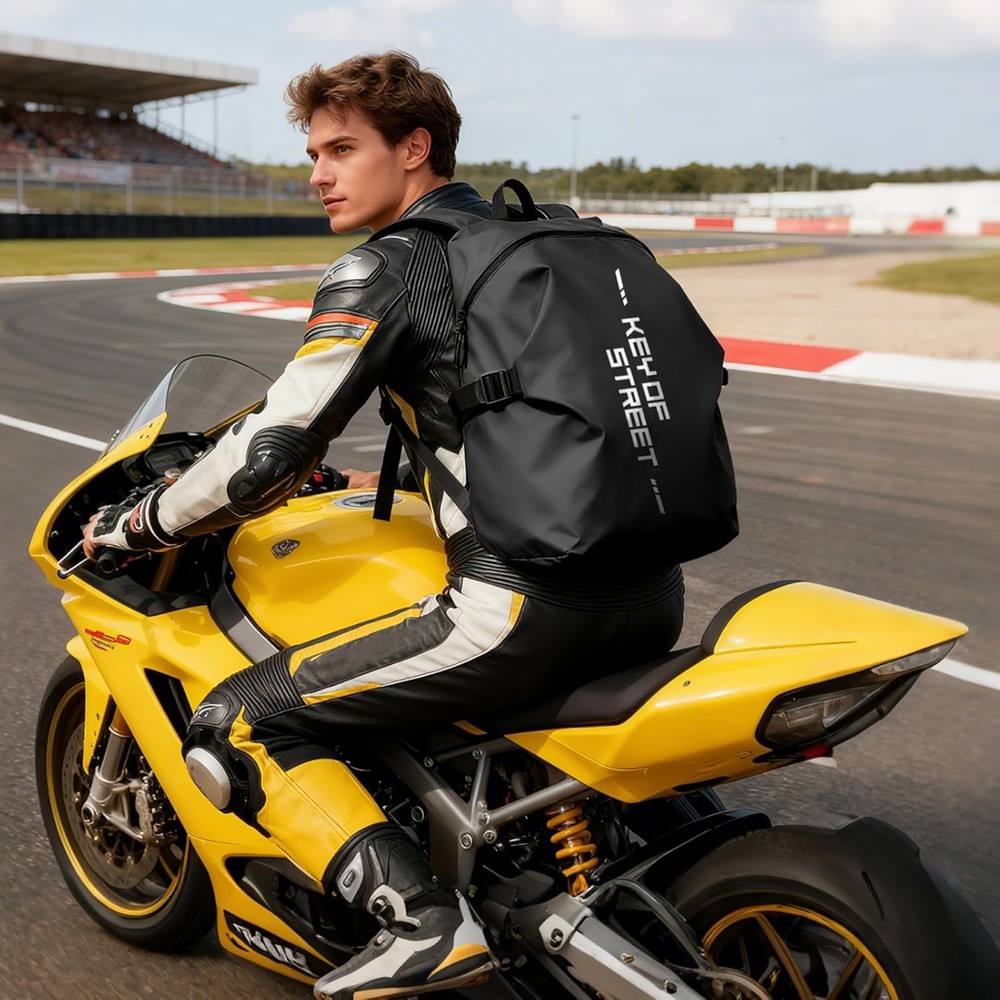 Motorcycle Backpack Black Small Waterproof Helmet Compartment Reflective For Men