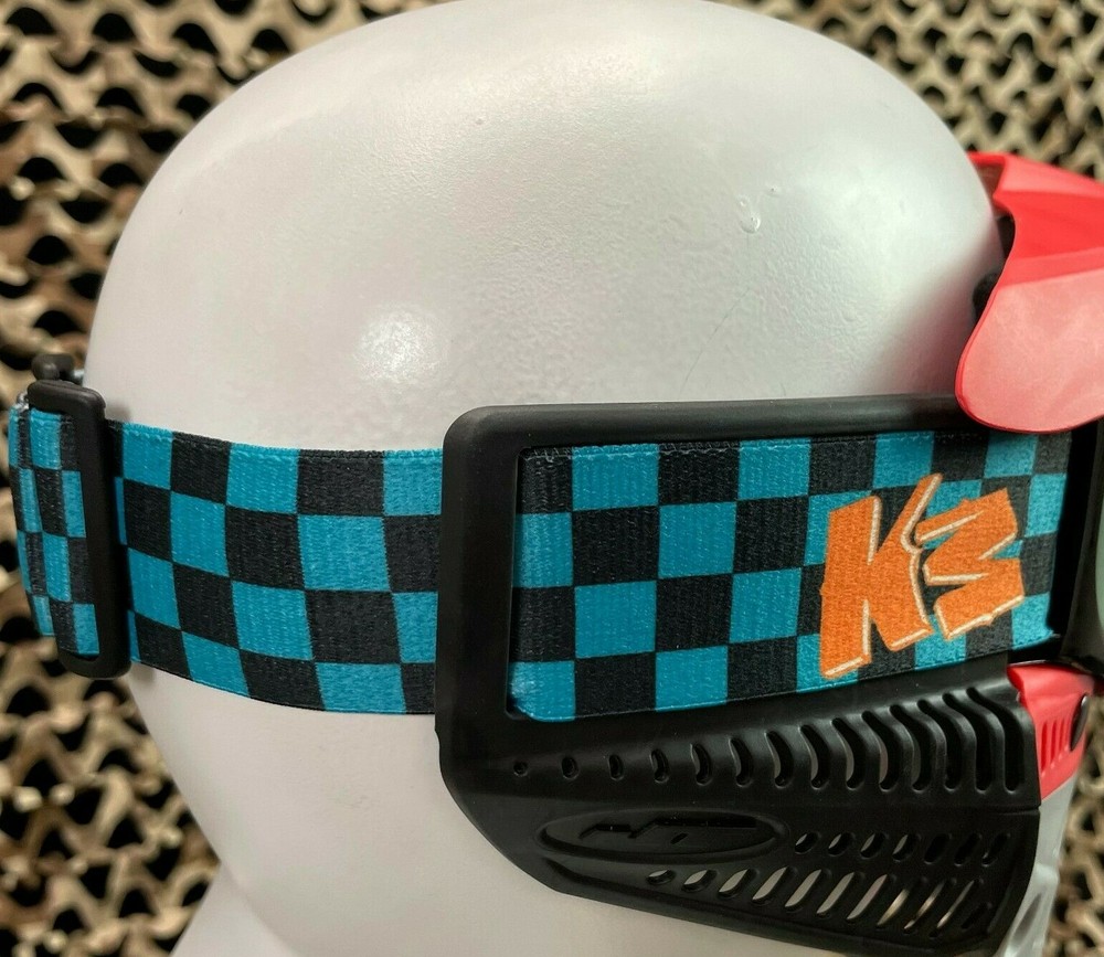 NEW KM Paintball Goggle Strap - Checkered Black/Teal