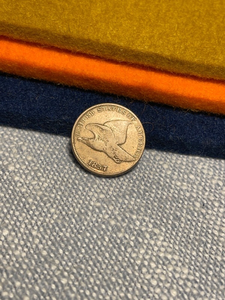 Flying Eagle Cent: 1857. VF with some luster left! (#100431)