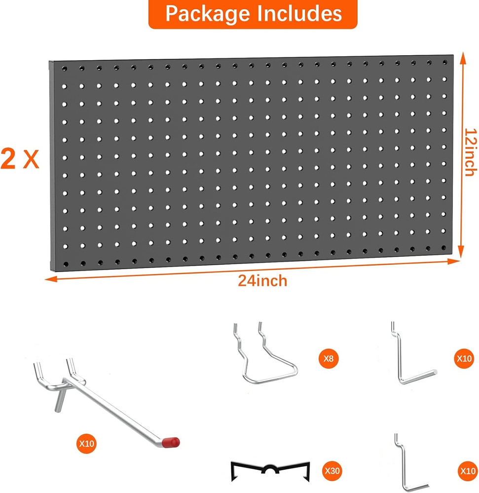 Metal Pegboard Wall Organizer - 70 PCS Tool Storage for Garage & Workbench